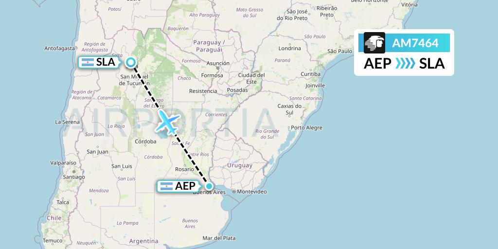 AM7464 Aeromexico Flight Map: Buenos Aires to Salta