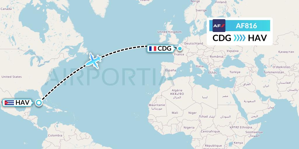 AF816 Air France Flight Map: Paris to Havana