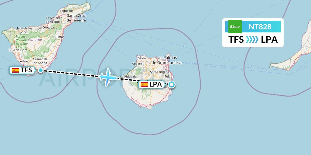 NT828 Binter Canarias Flight Map: Tenerife to Las Palmas
