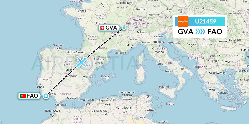 U21459 EasyJet Flight Map: Geneva to Faro