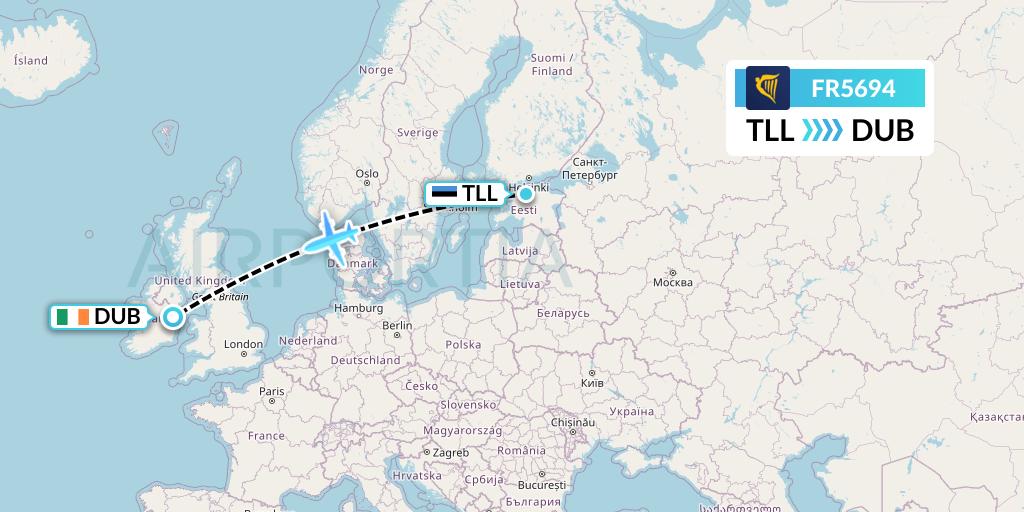 FR5694 Ryanair Flight Map: Tallinn to Dublin