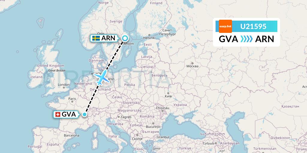 U21595 EasyJet Flight Map: Geneva to Stockholm
