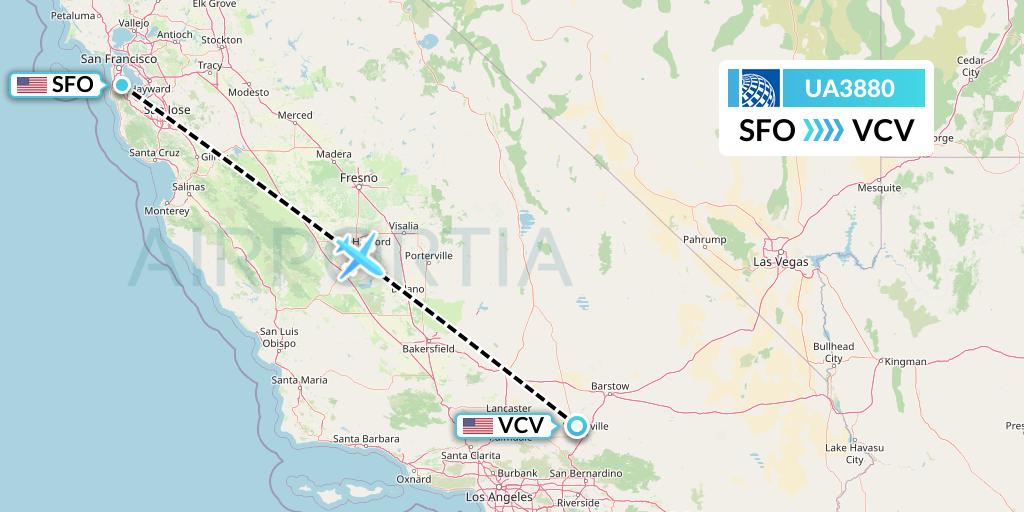 UA3880 United Airlines Flight Map: San Francisco to Victorville