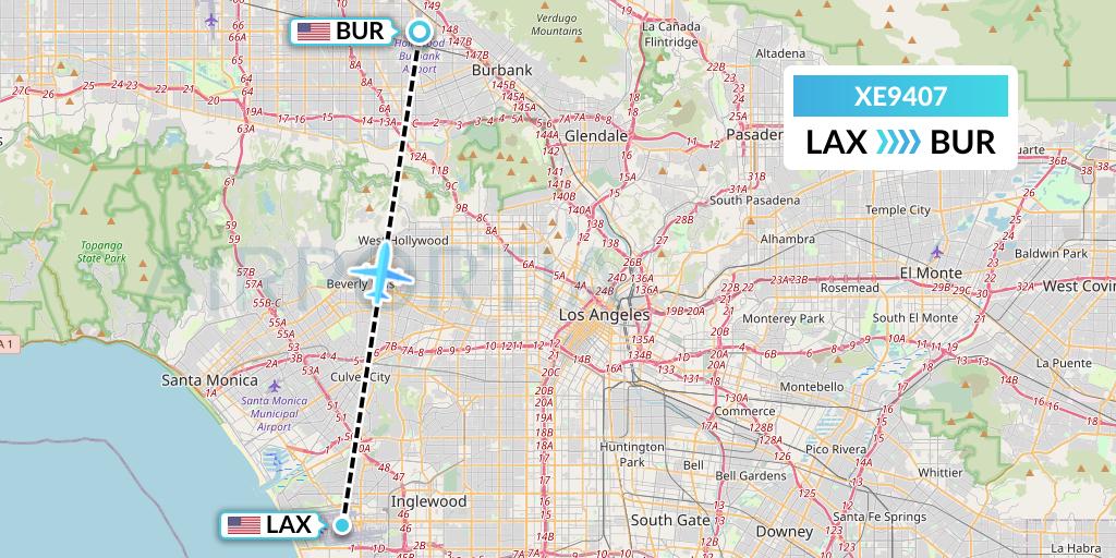 XE9407 Jsx Flight Map: Los Angeles to Burbank