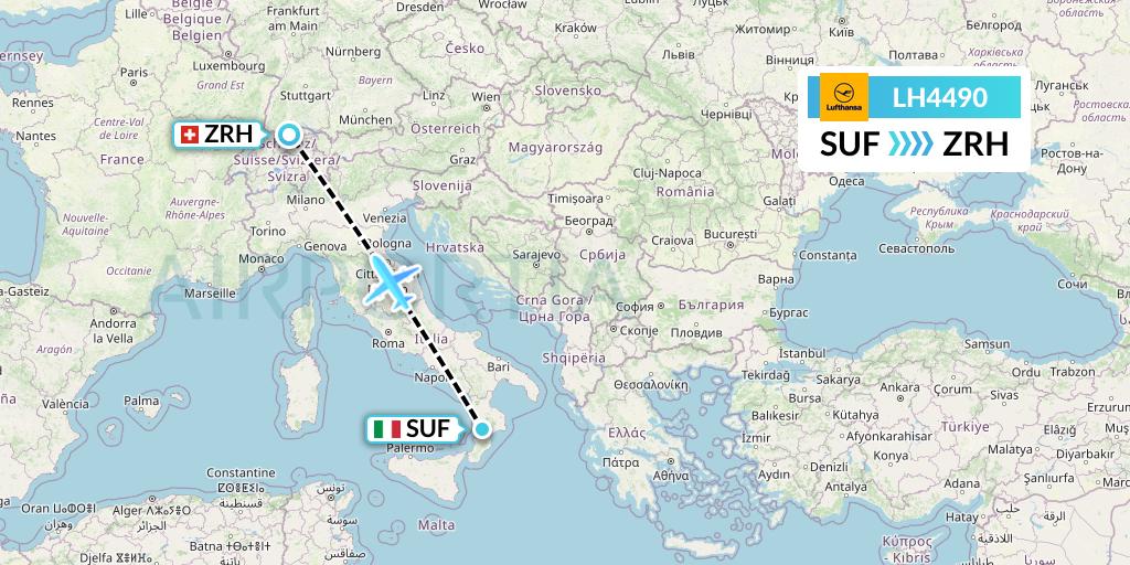 LH4490 Lufthansa Flight Map: Lamezia Terme to Zurich