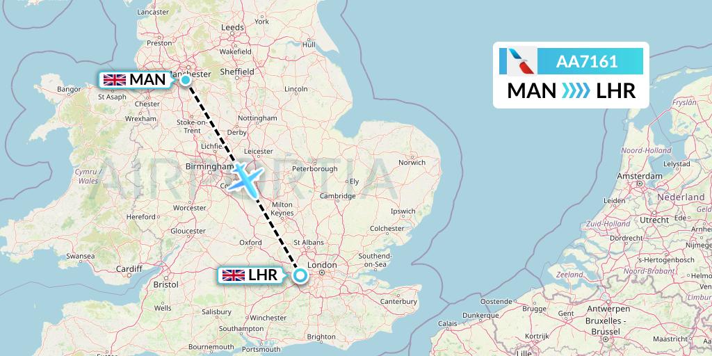 AA7161 American Airlines Flight Map: Manchester to London