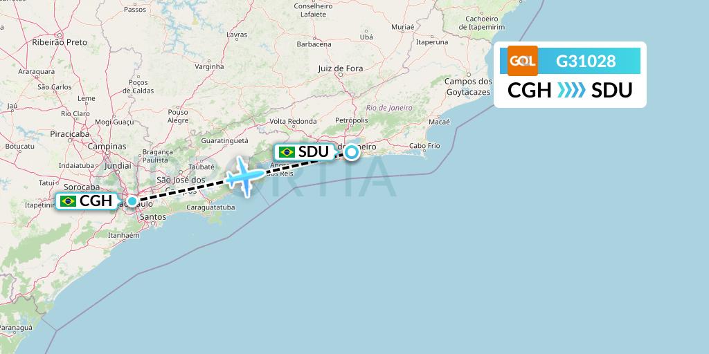 G31028 GOL Transportes Aeros Flight Map: Sao Paulo to Rio de Janeiro