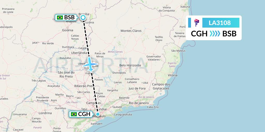 LA3108 LAN Airlines Flight Map: Sao Paulo to Brasilia