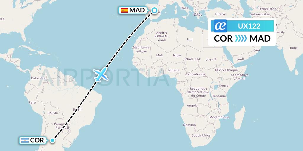 UX122 Air Europa Flight Map: Cordoba to Madrid