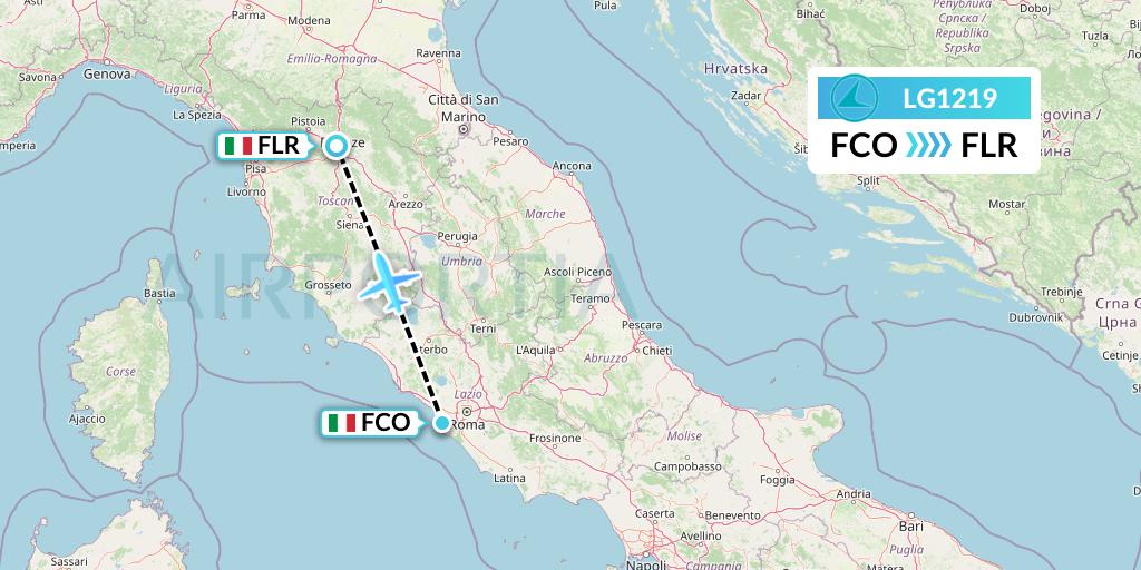 LG1219 Luxair Flight Map: Rome to Florence