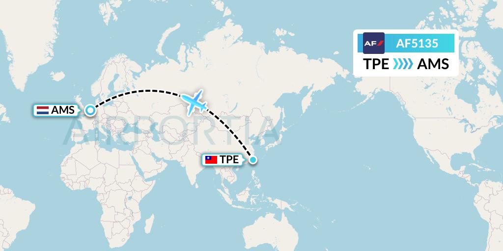 AF5135 Air France Flight Map: Taipei to Amsterdam