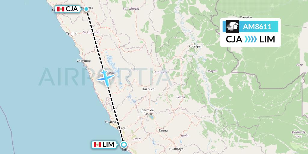 AM8611 Aeromexico Flight Map: Cajamarca to Lima