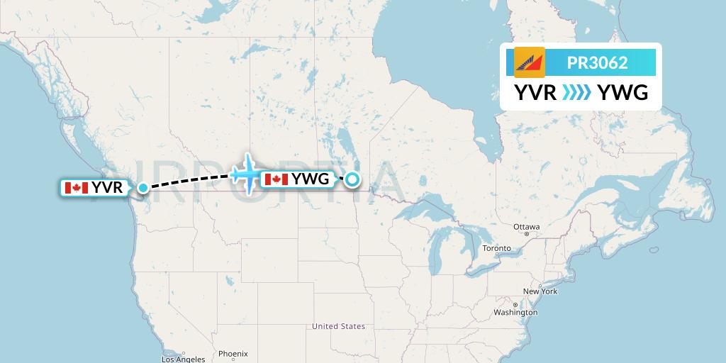 PR3062 Philippine Airlines Flight Map: Vancouver to Winnipeg