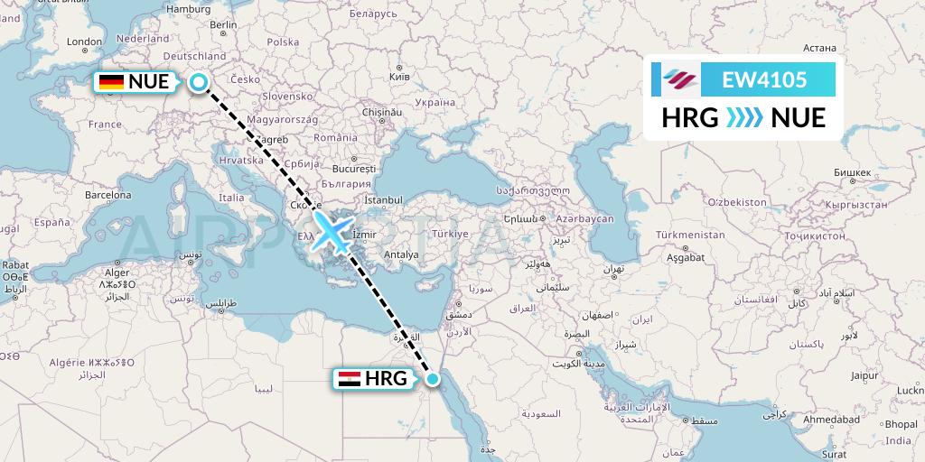 EW4105 Eurowings Flight Map: Hurghada to Nurnberg