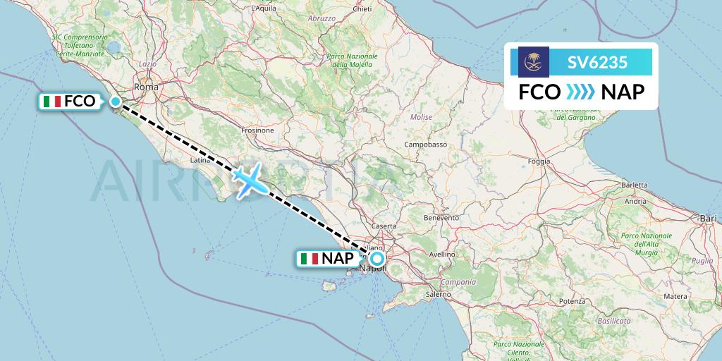 SV6235 Saudi Arabian Airlines Flight Map: Rome to Naples