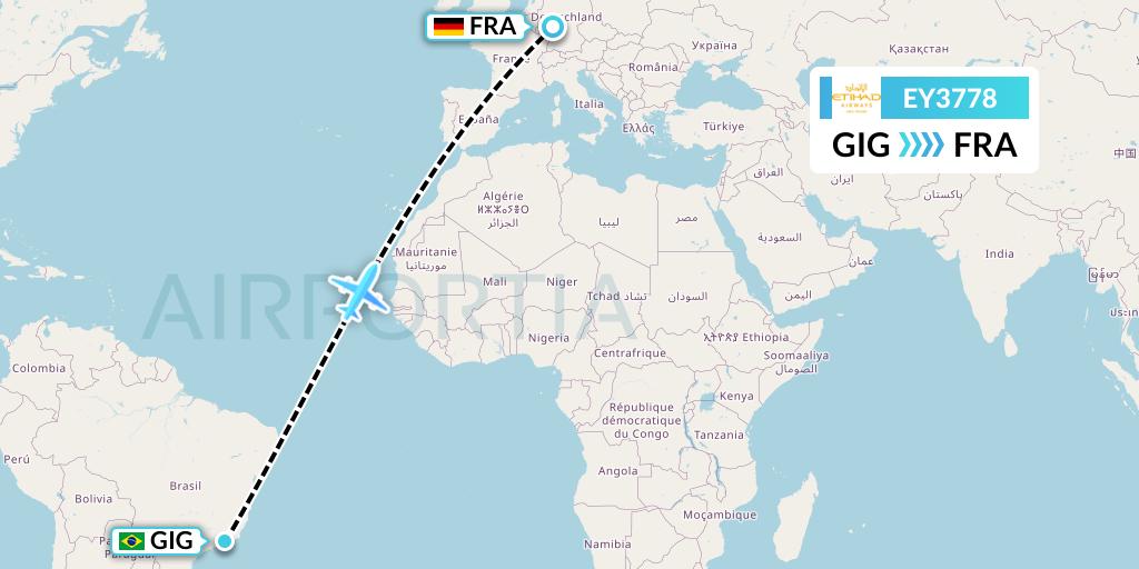 EY3778 Etihad Airways Flight Map: Rio de Janeiro to Frankfurt