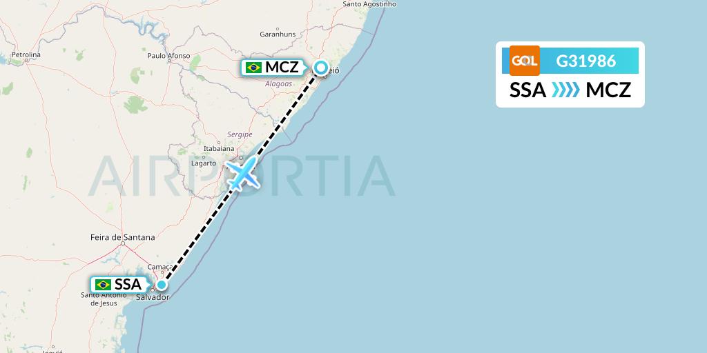 G31986 GOL Transportes Aeros Flight Map: Salvador to Maceio