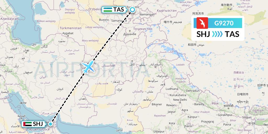 G9270 Air Arabia Flight Map: Sharjah to Tashkent