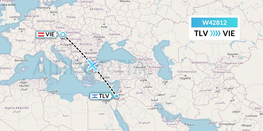 W42812 Wizz Air Malta Flight Map: Tel Aviv to Vienna
