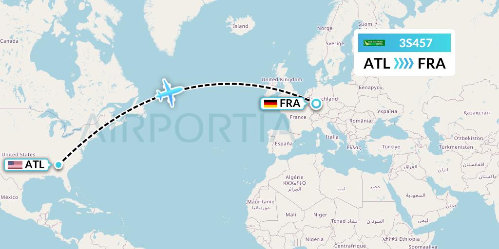 3S457 Air Antilles Express Flight Map: Atlanta to Frankfurt