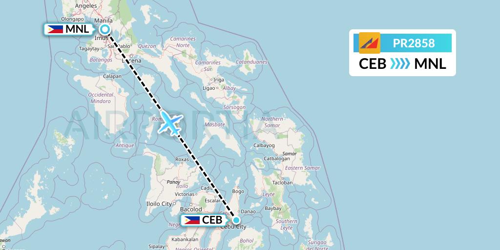 PR2858 Philippine Airlines Flight Map: Cebu to Manila