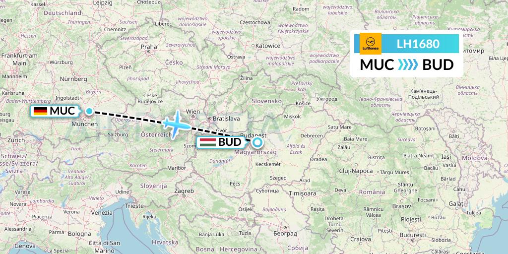 LH1680 Lufthansa Flight Map: Munich to Budapest