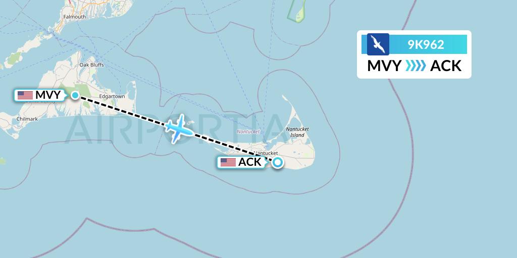 9K962 Cape Air Flight Map: Martha's Vineyard to Nantucket