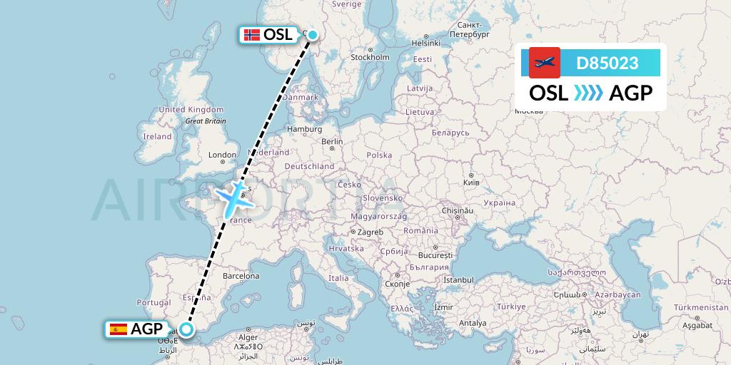D85023 Norwegian Air International Flight Map: Oslo to Malaga