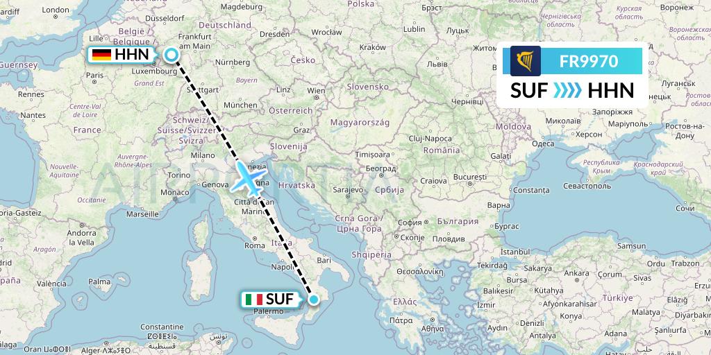 FR9970 Ryanair Flight Map: Lamezia Terme to Hahn