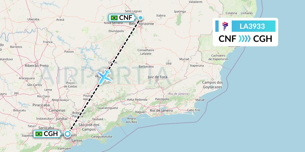 LA3933 LAN Airlines Flight Map: Belo Horizonte to Sao Paulo