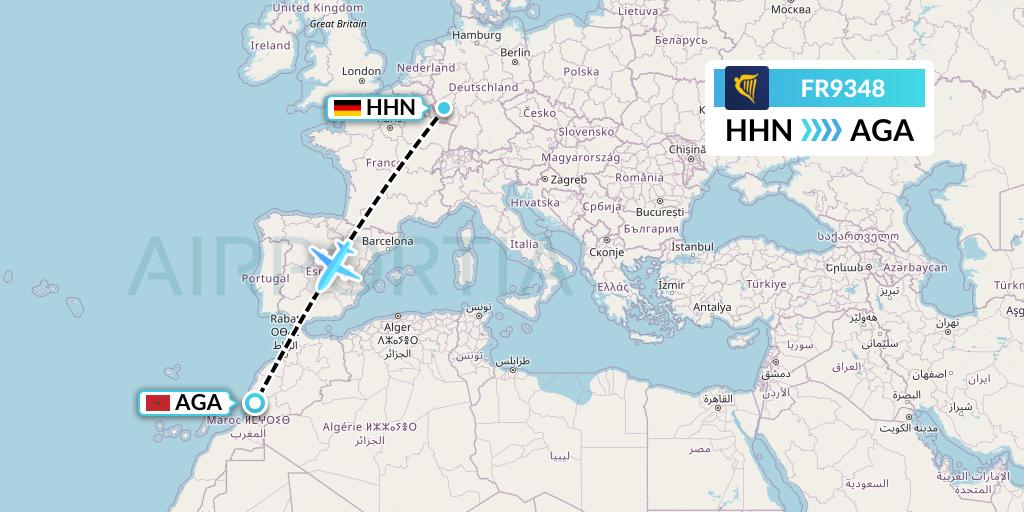 FR9348 Ryanair Flight Map: Hahn to Agadir