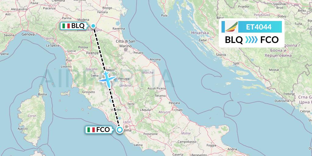 ET4044 Ethiopian Airlines Flight Map: Bologna to Rome