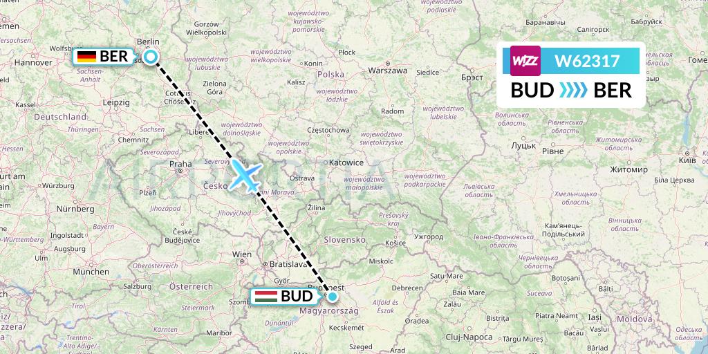 W62317 Wizz Air Flight Map: Budapest to Berlin