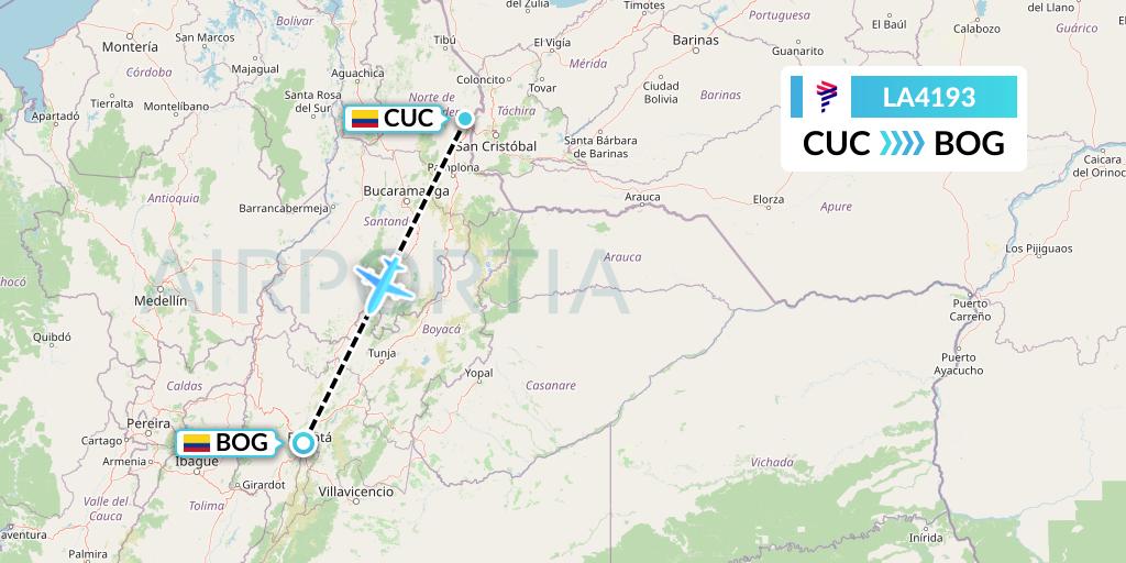 LA4193 LAN Airlines Flight Map: Cucuta to Bogota