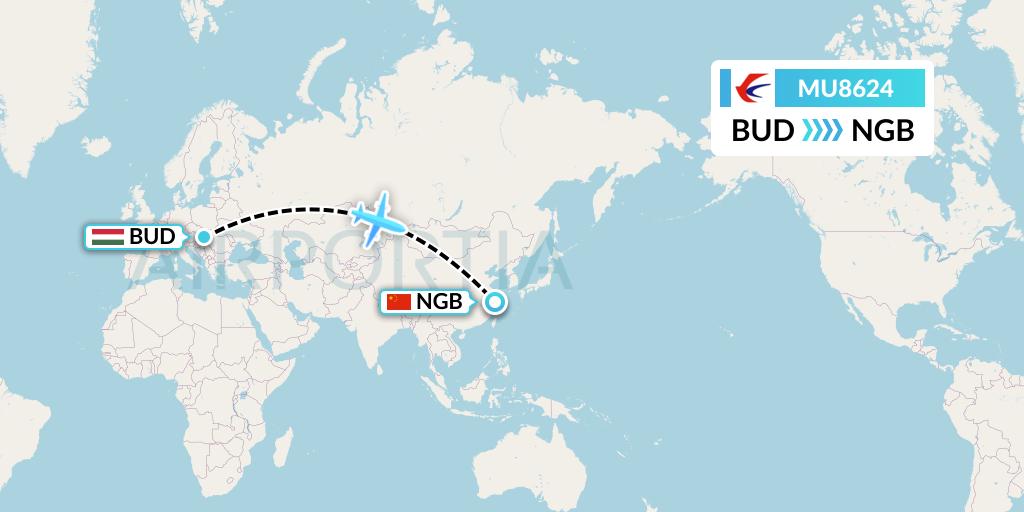 MU8624 China Eastern Airlines Flight Map: Budapest to Ningbo