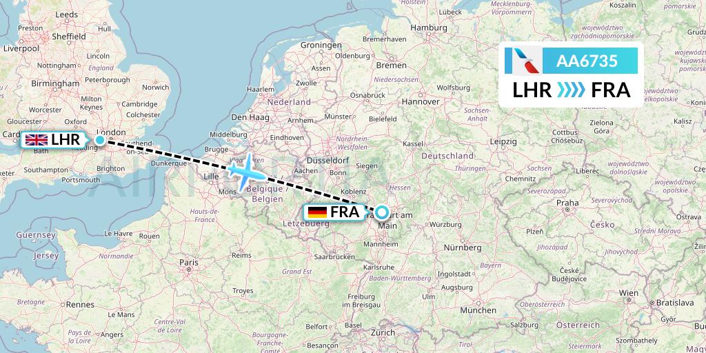 AA6735 American Airlines Flight Map: London to Frankfurt