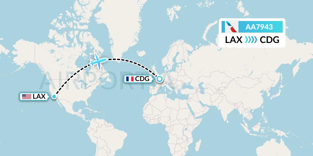 AA7943 American Airlines Flight Map: Los Angeles to Paris