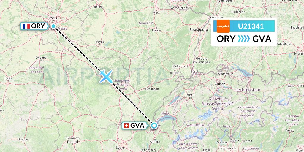 U21341 EasyJet Flight Map: Paris to Geneva