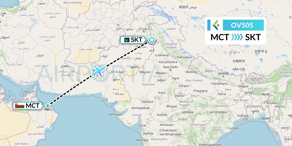 OV505 SalamAir Flight Map: Muscat to Sialkot