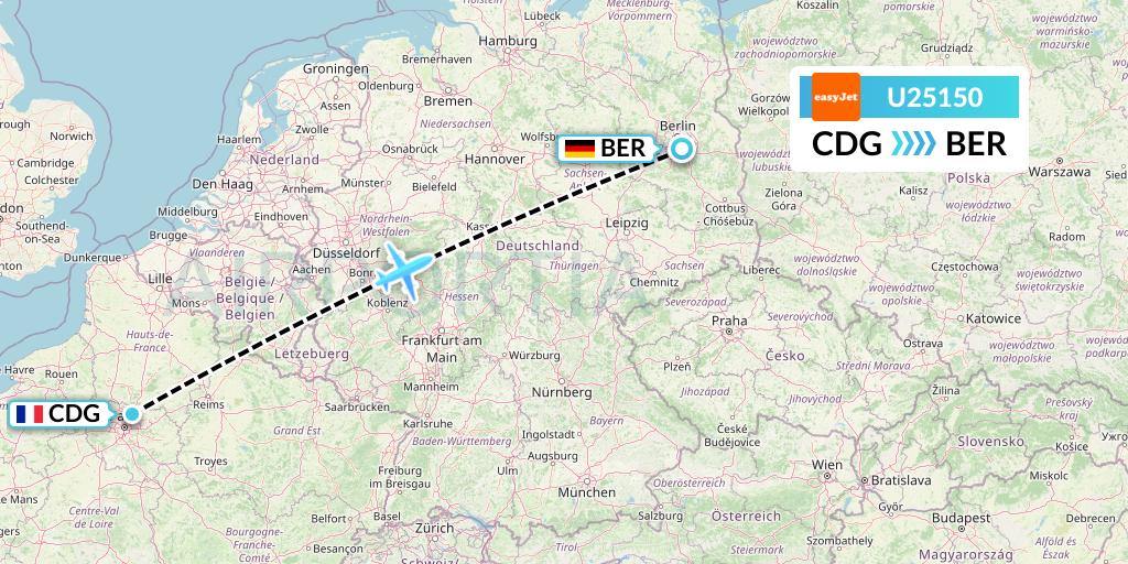 U25150 EasyJet Flight Map: Paris to Berlin
