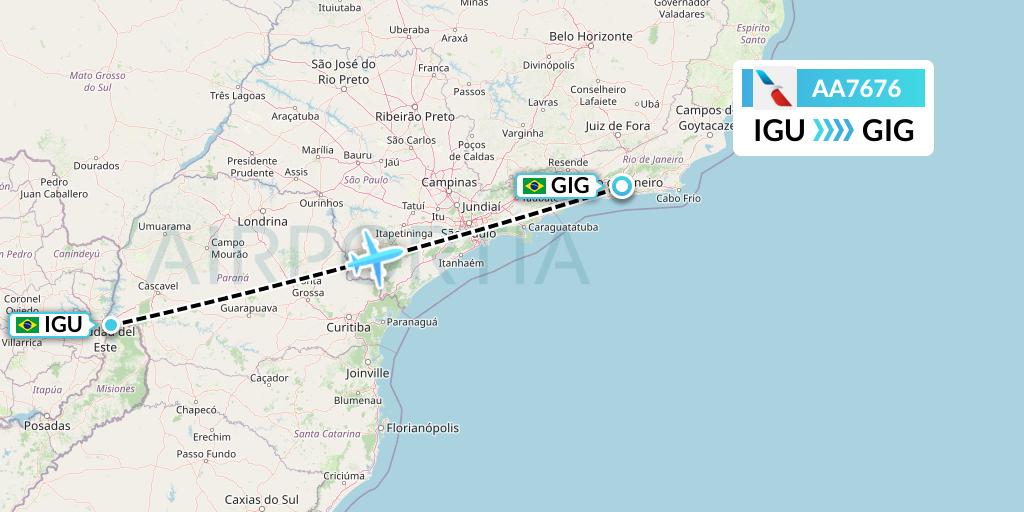 AA7676 American Airlines Flight Map: Foz do Iguacu to Rio de Janeiro