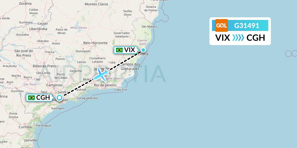 G31491 GOL Transportes Aeros Flight Map: Vitoria to Sao Paulo