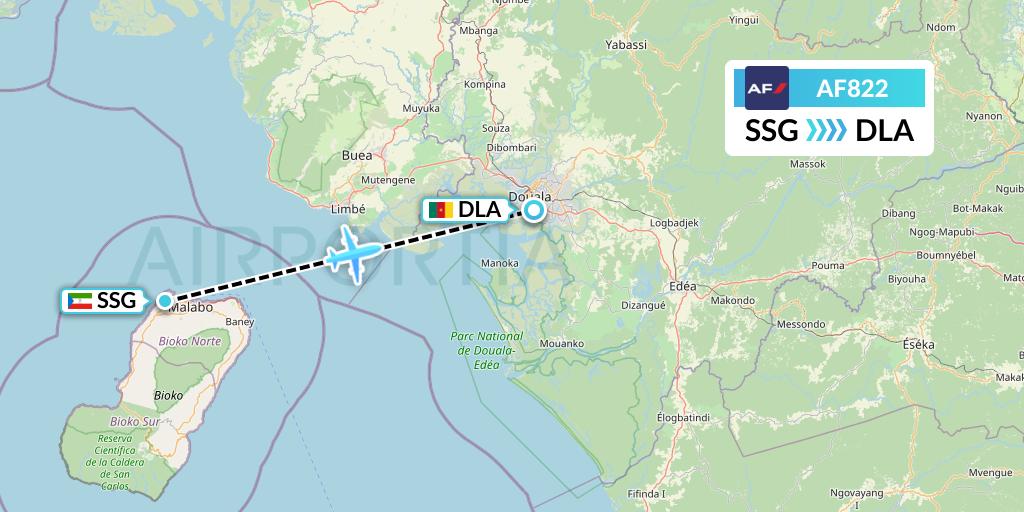 AF822 Air France Flight Map: Malabo to Douala