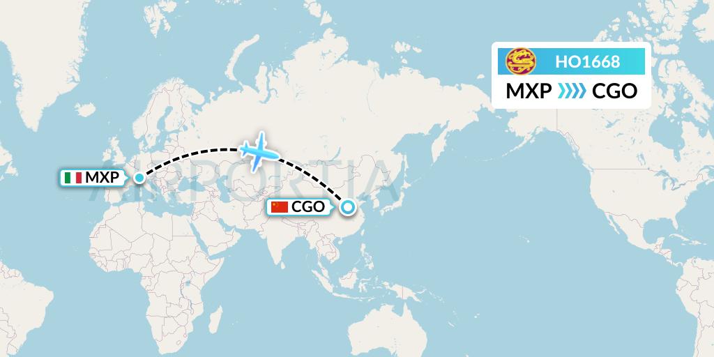 HO1668 Juneyao Airlines Flight Map: Milan to Zhengzhou