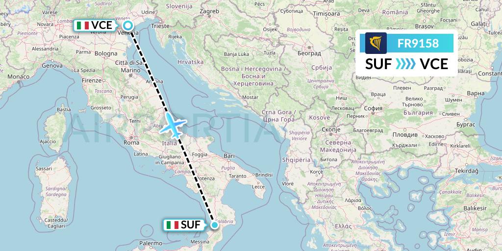 FR9158 Ryanair Flight Map: Lamezia Terme to Venice