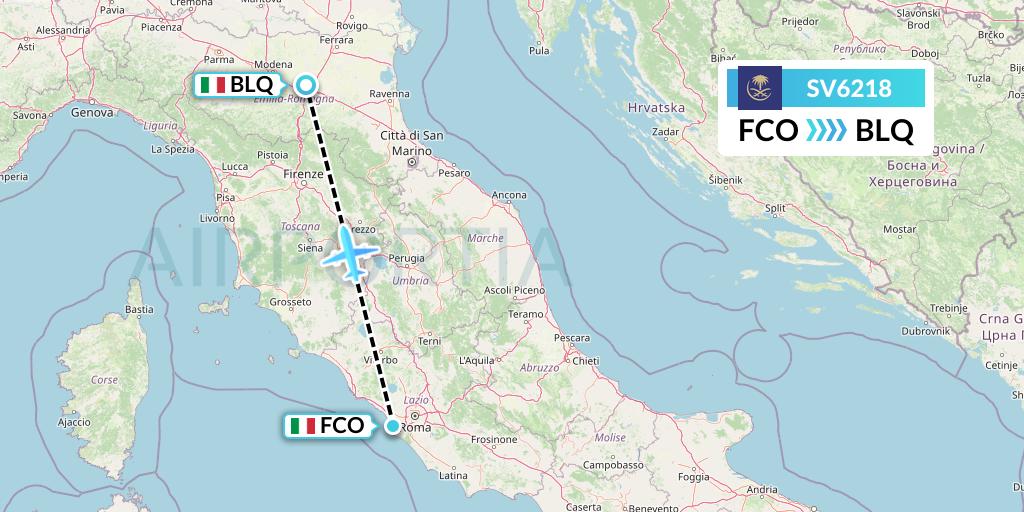 SV6218 Saudi Arabian Airlines Flight Map: Rome to Bologna