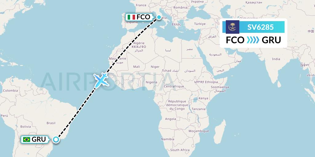 SV6285 Saudi Arabian Airlines Flight Map: Rome to Sao Paulo