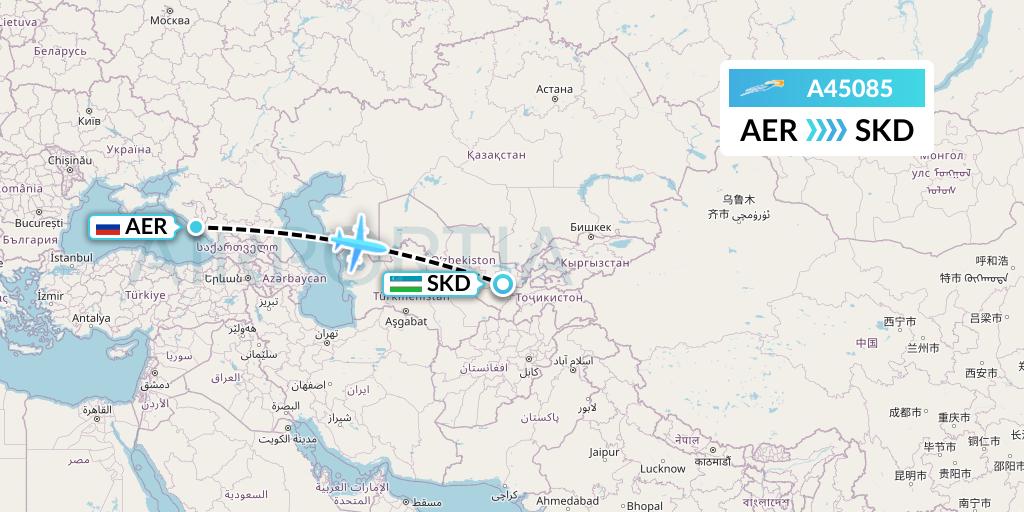 A45085 Azimuth Airlines Flight Map: Sochi to Samarkand