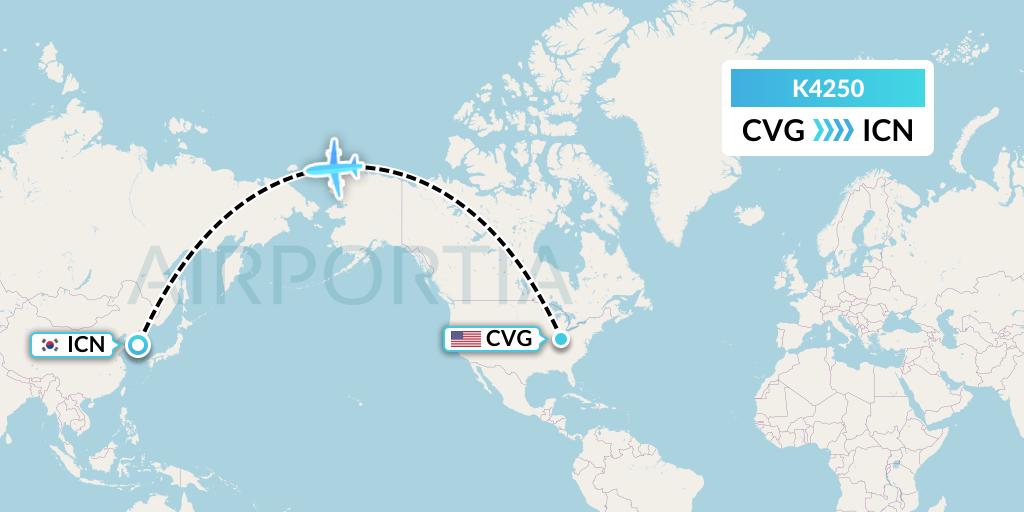 K4250 Kalitta Air Flight Map: Cincinnati to Seoul