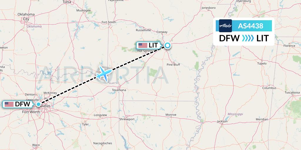AS4438 Alaska Airlines Flight Map: Dallas to Little Rock